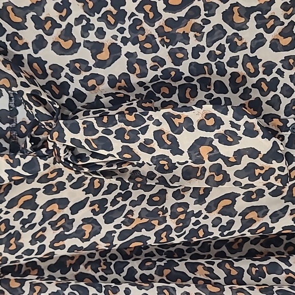 Leopard print high tie neck sheer long sleeve button front blouse - Picture 3 of 7